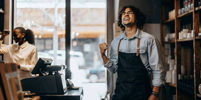 Small business merchant receiving a cash advance.