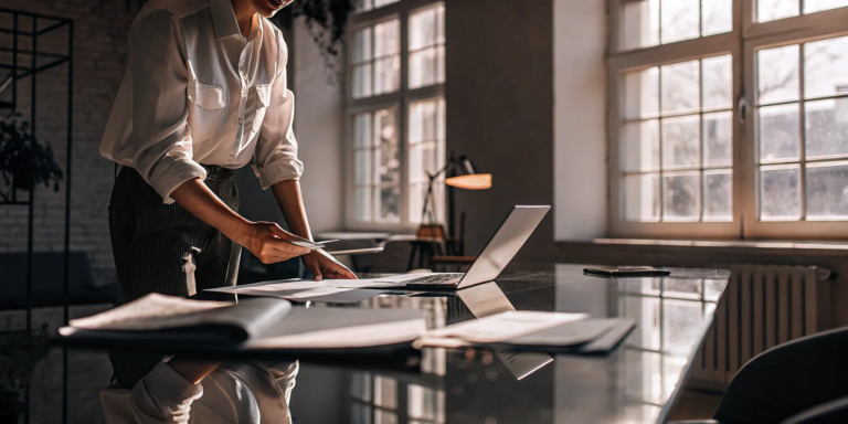 Merchant reviewing MCA lender offers on a laptop.