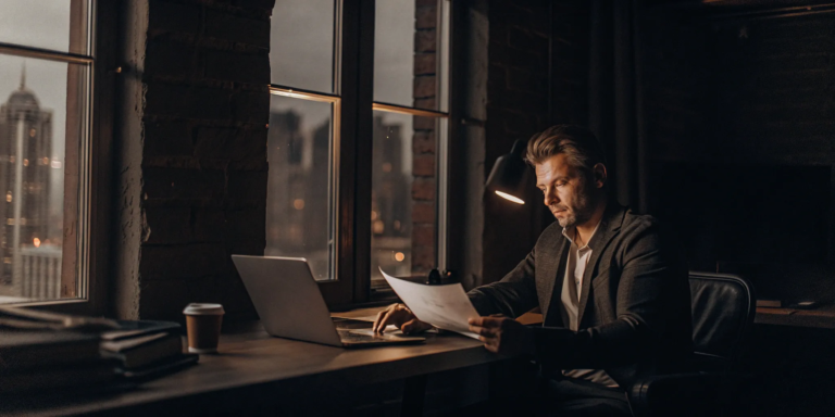 Business owner at a desk with a laptop comparing the best working capital loans.