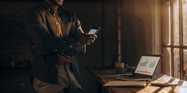 A business owner reviews same day business loan options for fast funding on a laptop.