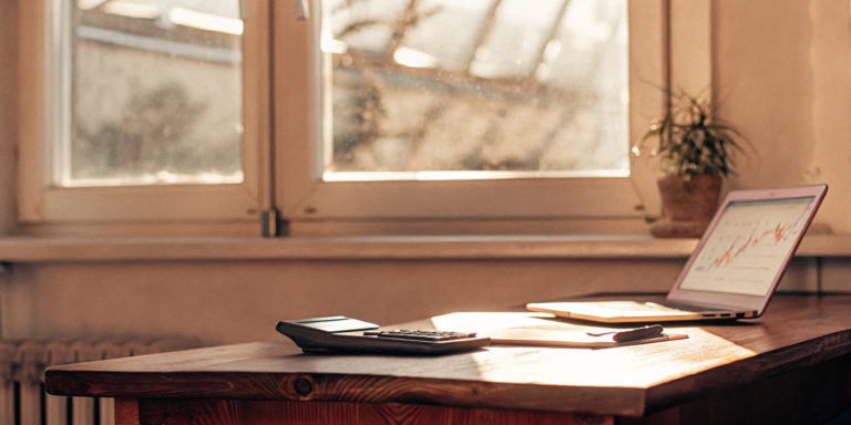 A calculator and laptop with charts comparing a fixed vs. variable rate small business loan.