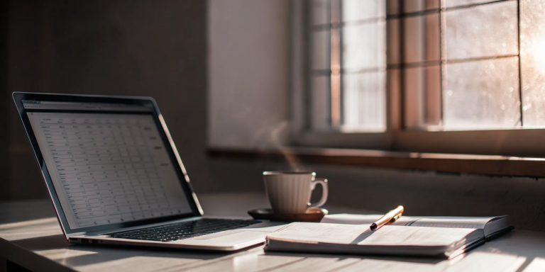 A laptop and notebook on a desk for reviewing working capital loan requirements.