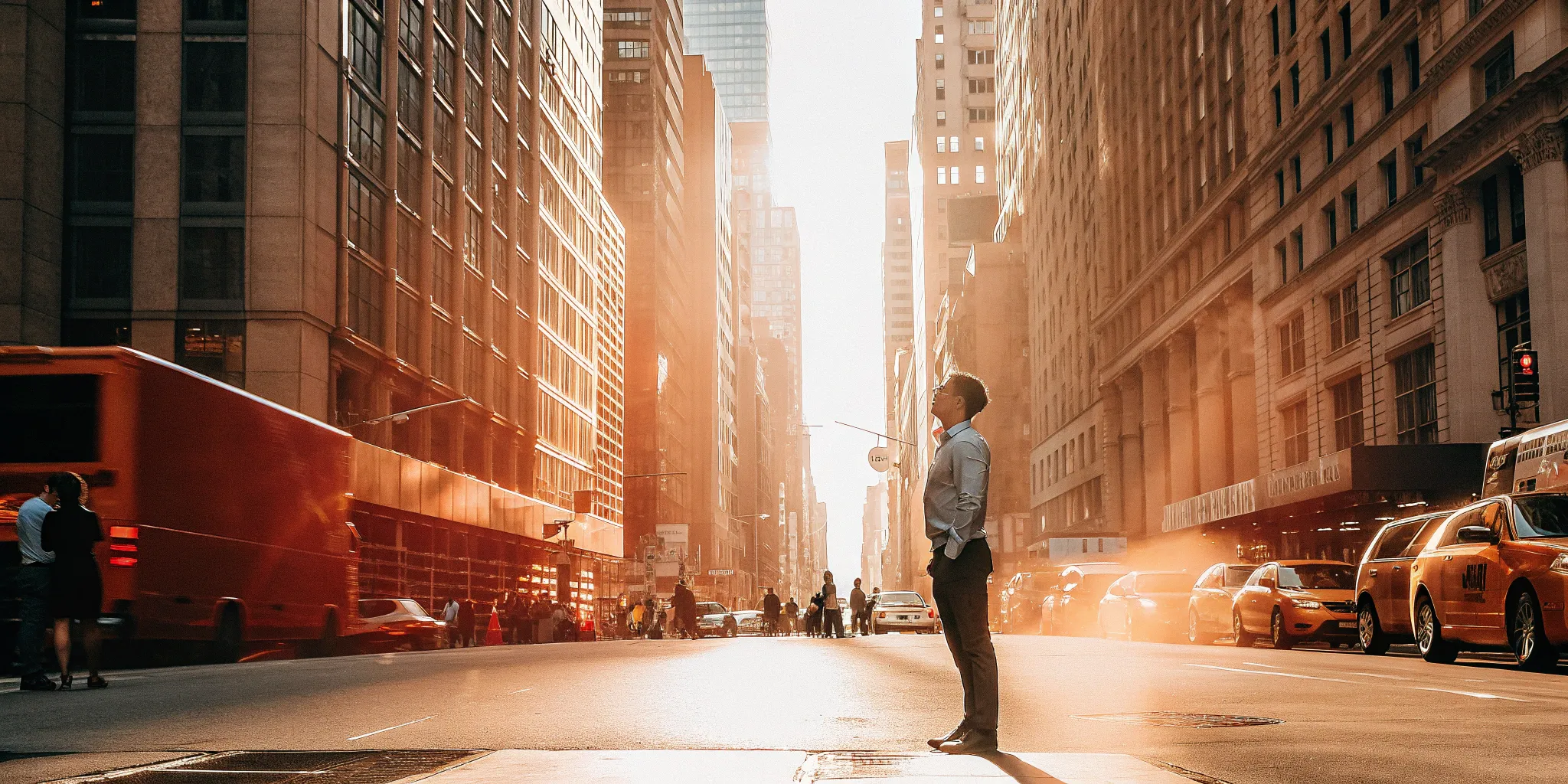 Businessman on a busy New York City street considering bad credit business funding options.
