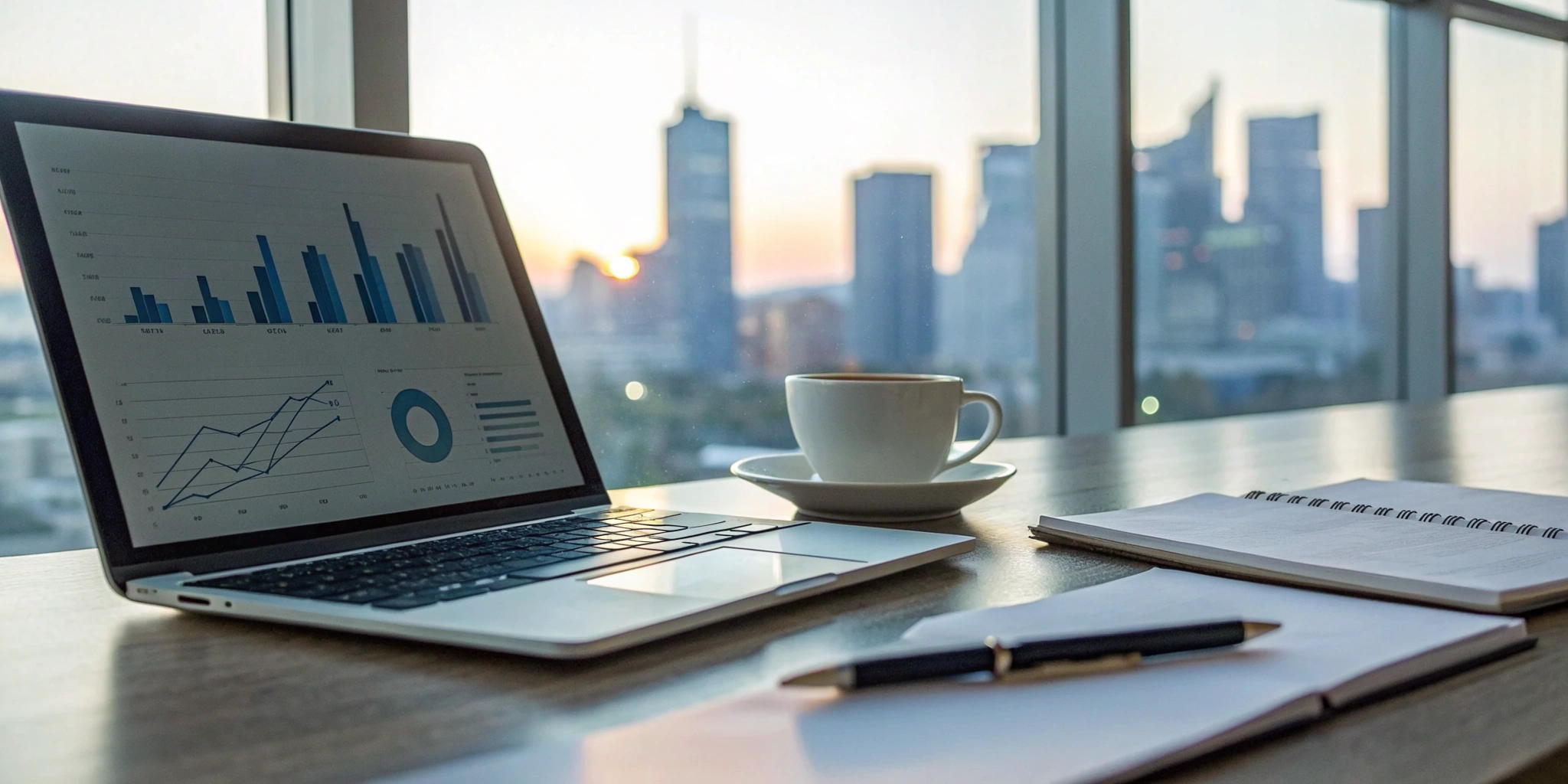 Laptop on a desk showing charts for researching alternative business loans.