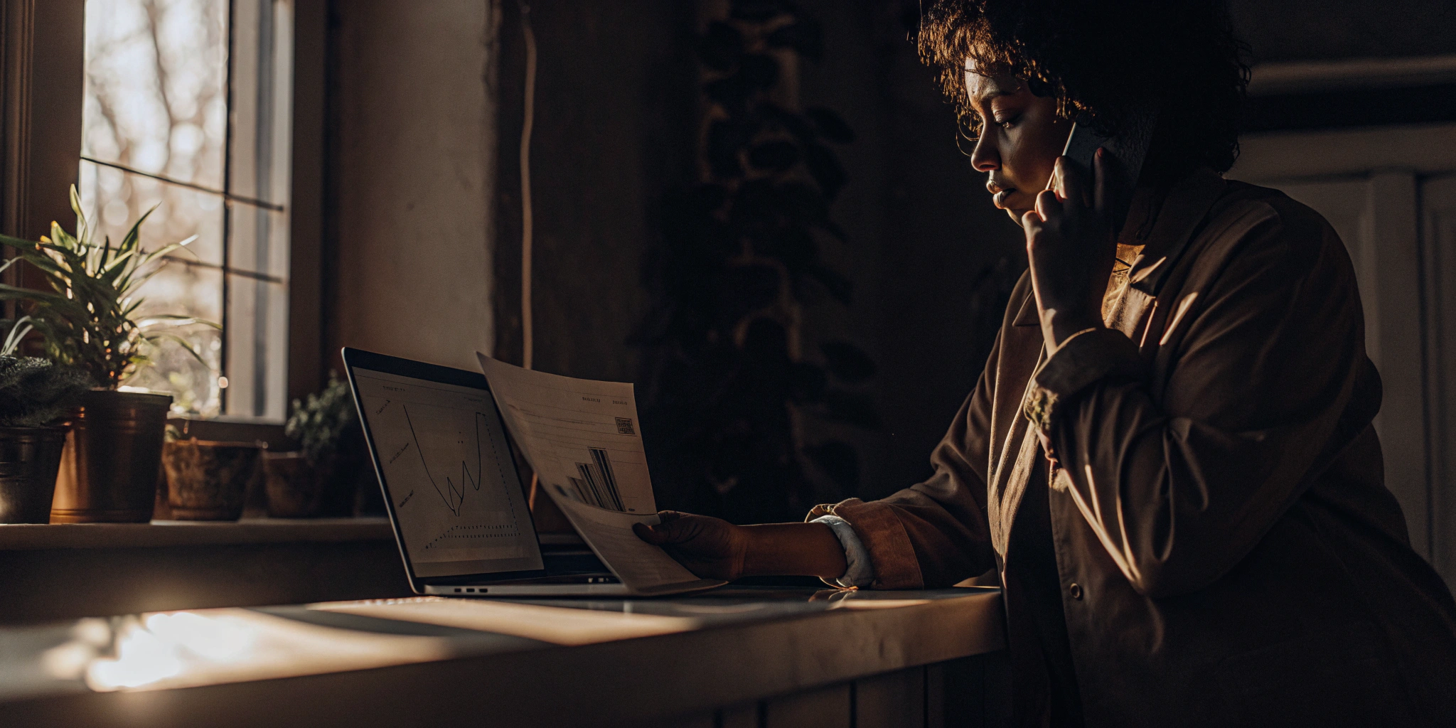 Business owner factoring receivables for cash flow, reviewing charts and data on a laptop.