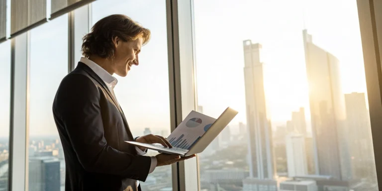 How to Get a Business Loan No Collateral 10 Business professional researching a business loan with no collateral on a laptop.