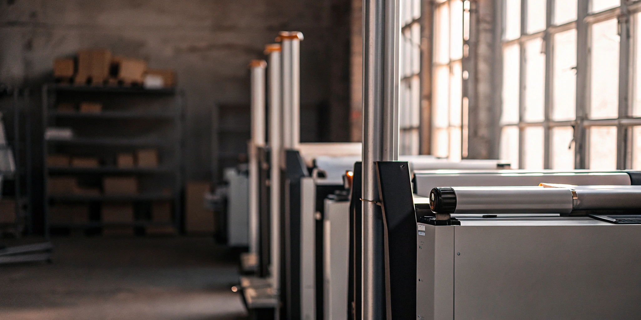 A warehouse of commercial equipment showing how business equipment financing works.