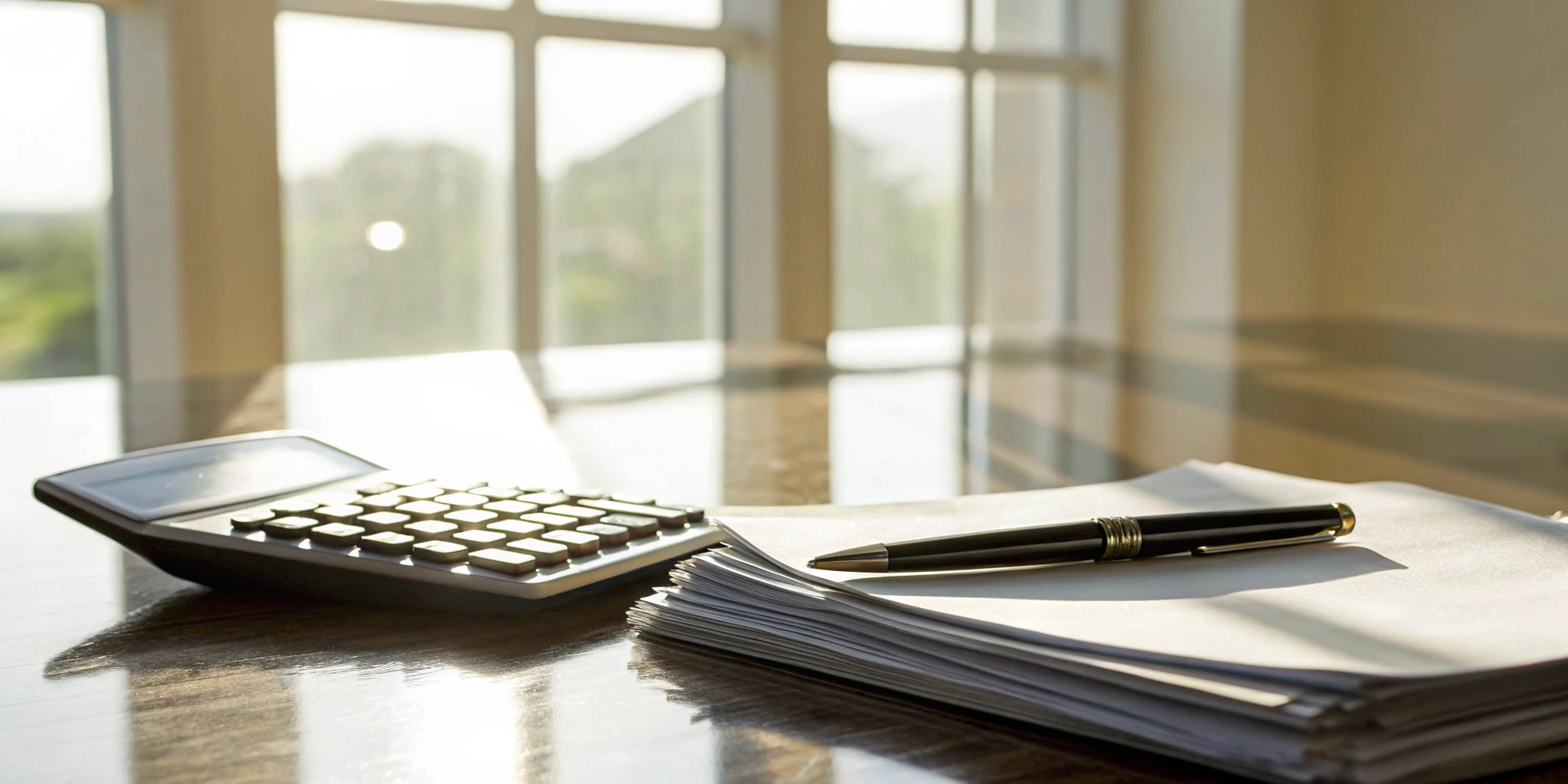 A calculator and paperwork for determining small business loan term years.