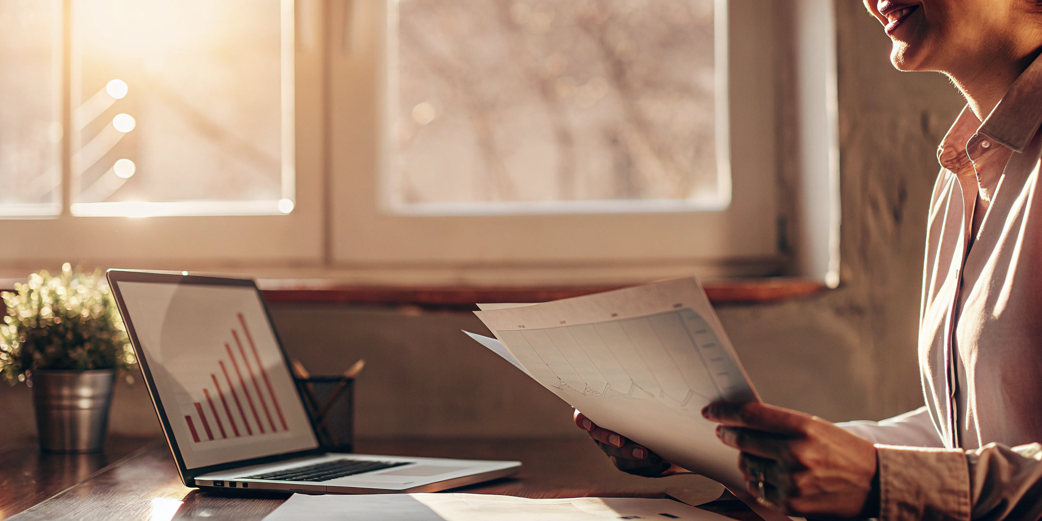 A business owner analyzing sales growth to get a loan based on future sales.