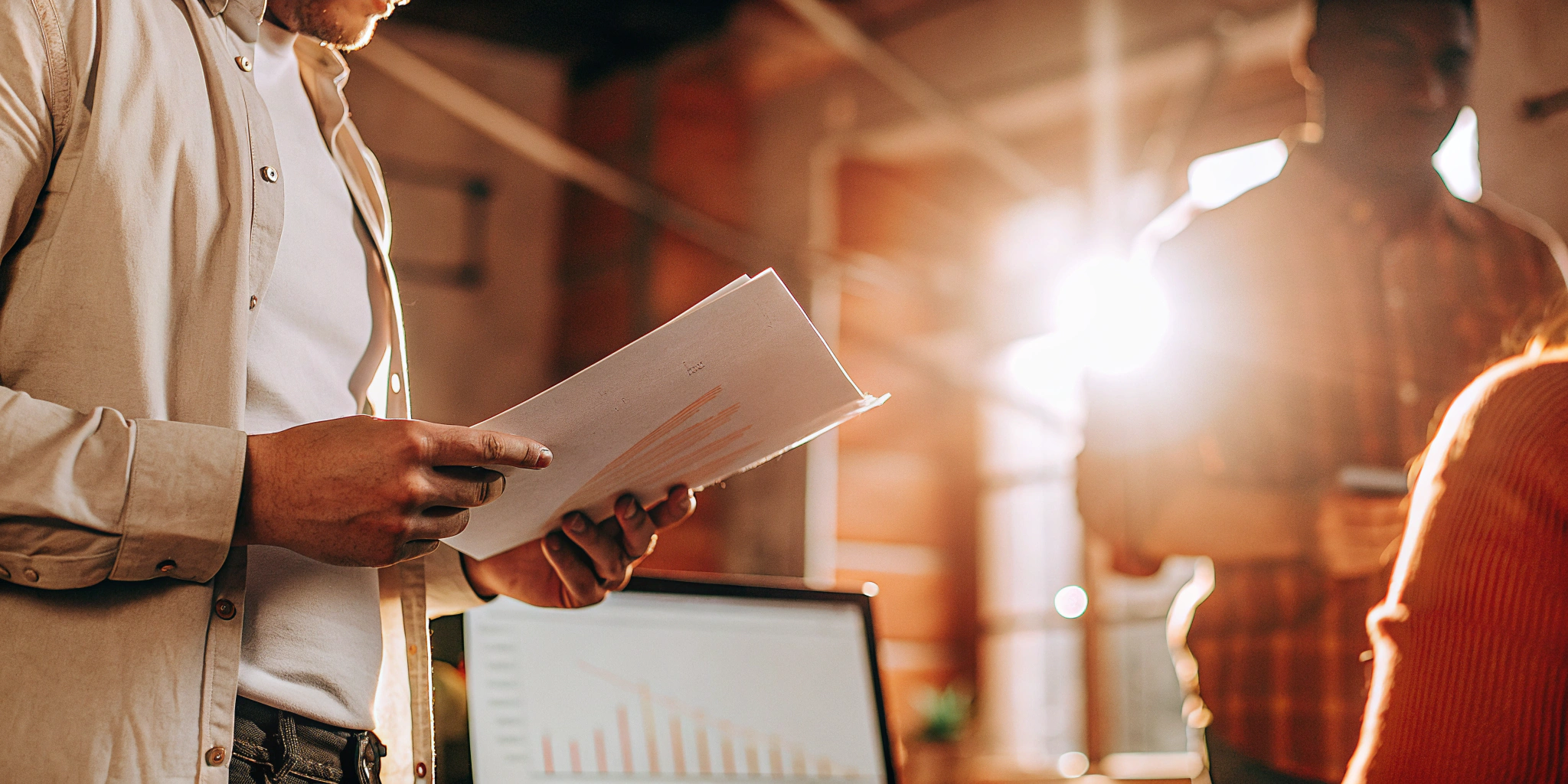 A person reviewing documents and charts to sell unpaid invoices for cash.