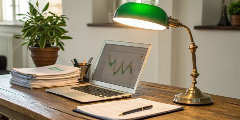 Laptop with financial charts and invoices for a guide on invoice factoring.