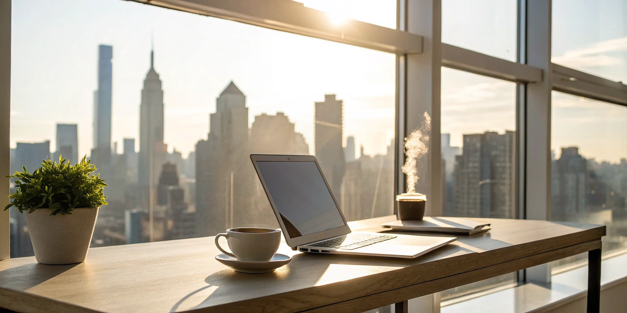 A laptop and notepad on a desk used for researching and applying for SBA business loans.