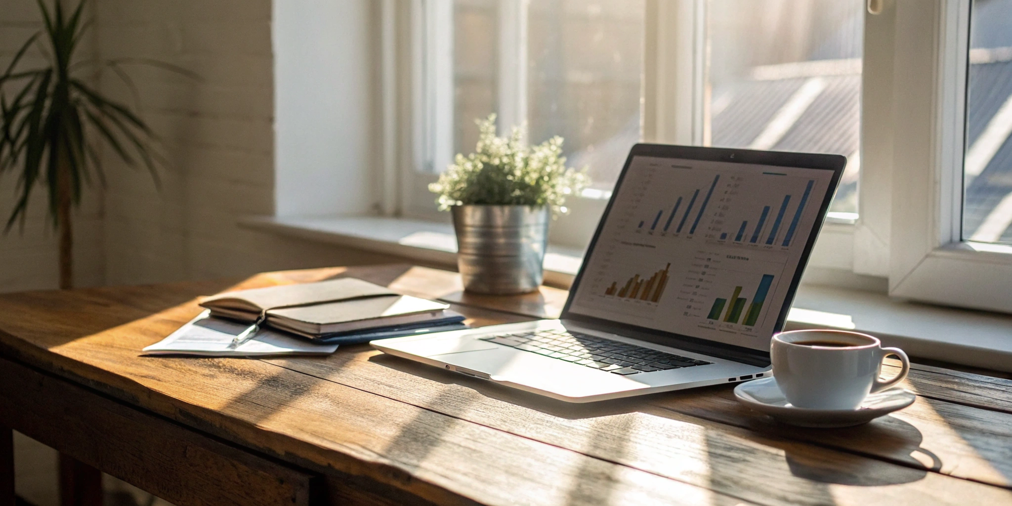 A laptop showing charts for small business term loans.