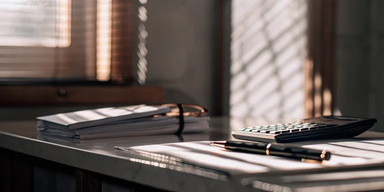 Calculating the true cost of invoice factoring rates and fees with a calculator and documents.