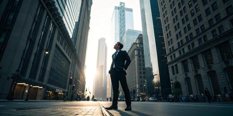 How to Get Funding for a Business with Bad Credit 1 A confident businessman in a city, a success story of funding a business with bad credit.