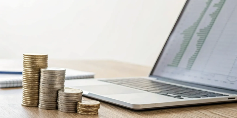 Laptop with financial charts for a no doc business line of credit application.