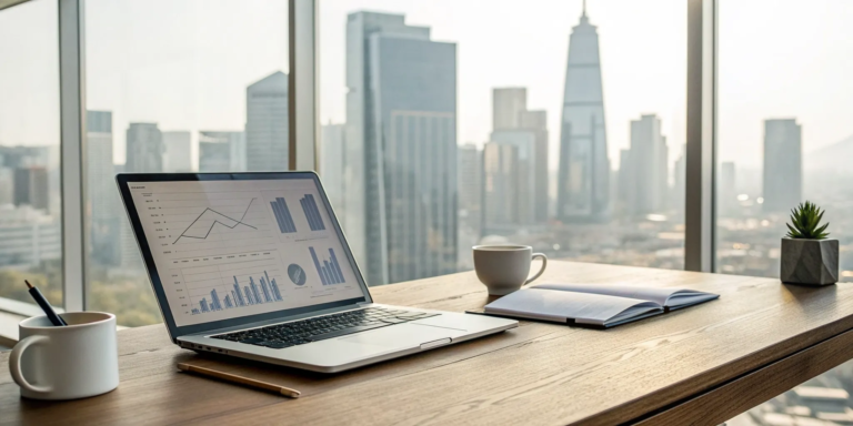 A business line of credit rate calculator on a laptop screen showing charts of rates.
