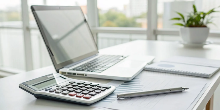Business Line of Credit Calculator: Borrow with Confidence 11 A person at a desk using a business line of credit calculator on a laptop.