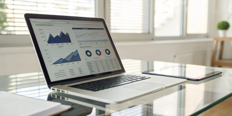 How to Use a Short-Term Business Loan Calculator 3 A short term business loan calculator on a laptop showing financial results and graphs.
