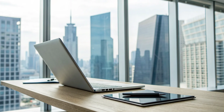 How to Use an Equipment Lease Calculator 1 Laptop on an office desk used to calculate the cost of an equipment lease.
