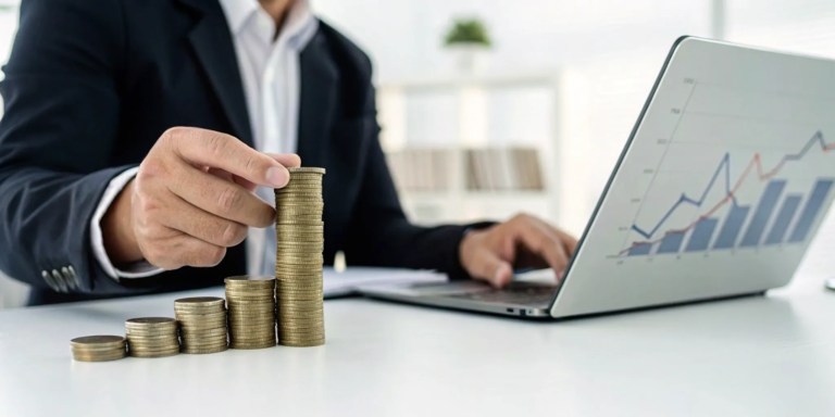 Working Capital for Business: How It Works & How to Get It 12 A person stacking coins next to a laptop showing a growth chart, one of the fastest ways to get working capital.